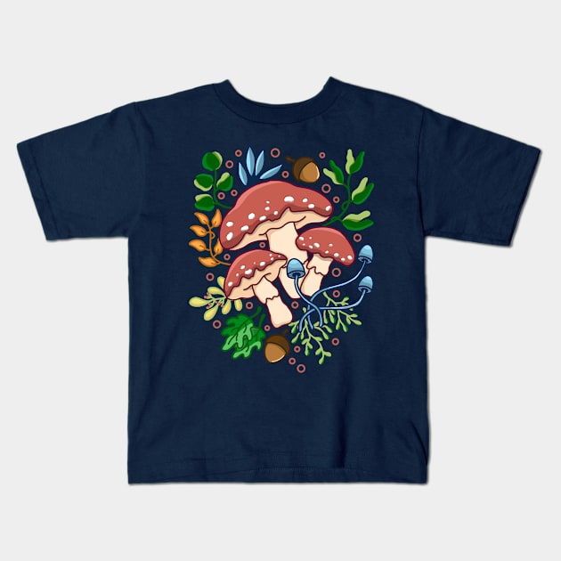 Mushroom and Floral Kids T-Shirt by Kimprut